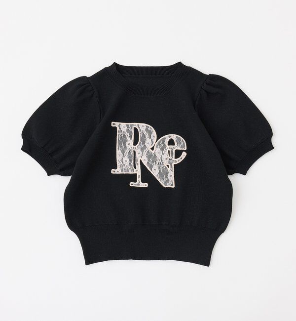  「レースロゴ半袖ニット」|ニット・セーター|ブラック