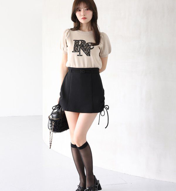  「ベルト付きサイドドロストミニスカート」|スカート|