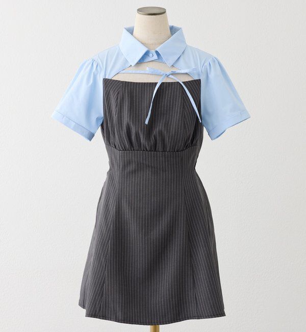  「サイドカット異素材ミニワンピース」|ワンピース|