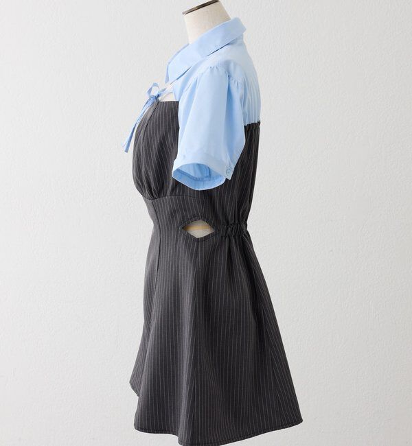  「サイドカット異素材ミニワンピース」|ワンピース|