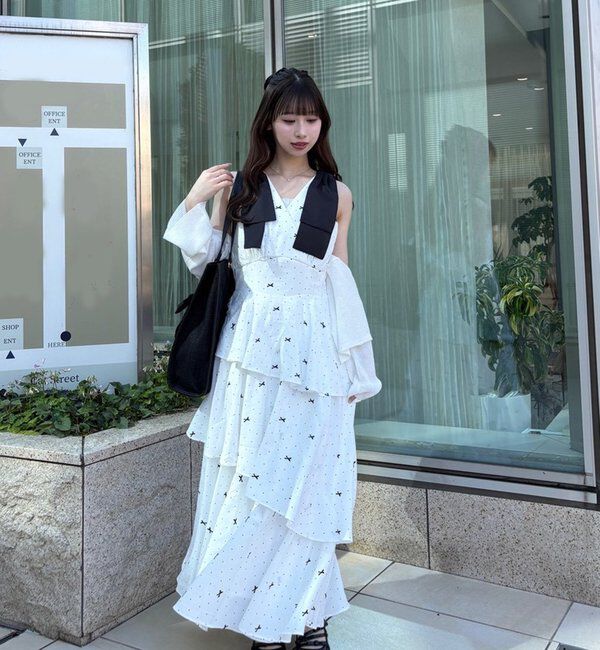  「【LouLoumei】肩リボンティアードロングワンピース」|その他|