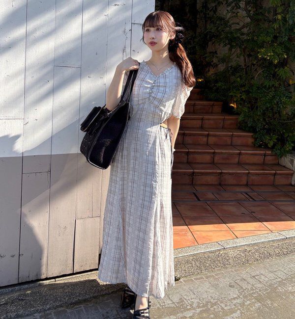  「【LouLoumei】サイドカットデザインチェックワンピース」|その他|