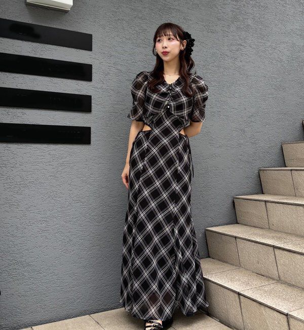  「【LouLoumei】サイドカットデザインチェックワンピース」|その他|