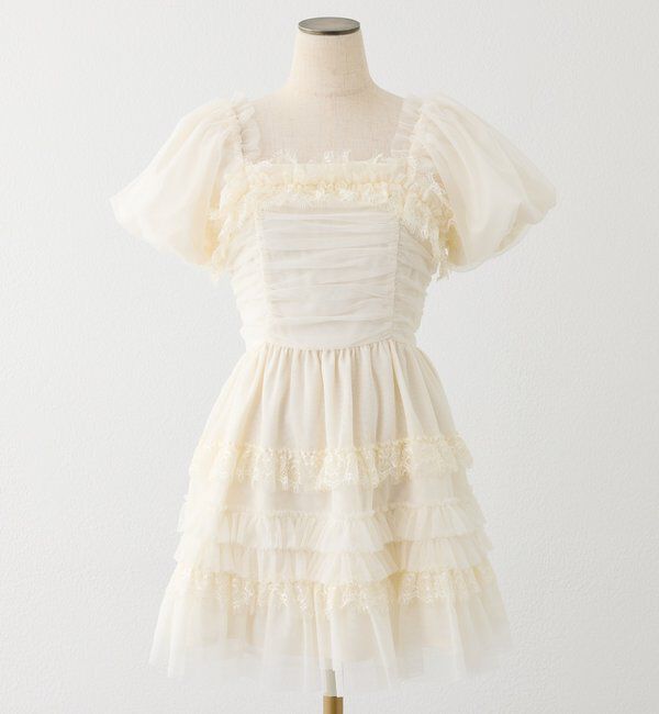  「【Tulle Collection】ティアードミニワンピース」|ワンピース|アイボリー
