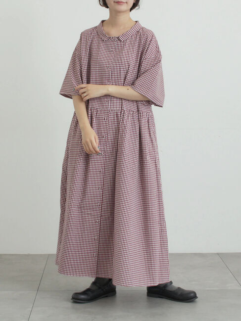 Samansa Mos2「《新色追加》ちび襟シャツワンピース【WEB限定】」|ワンピース|ボルドー