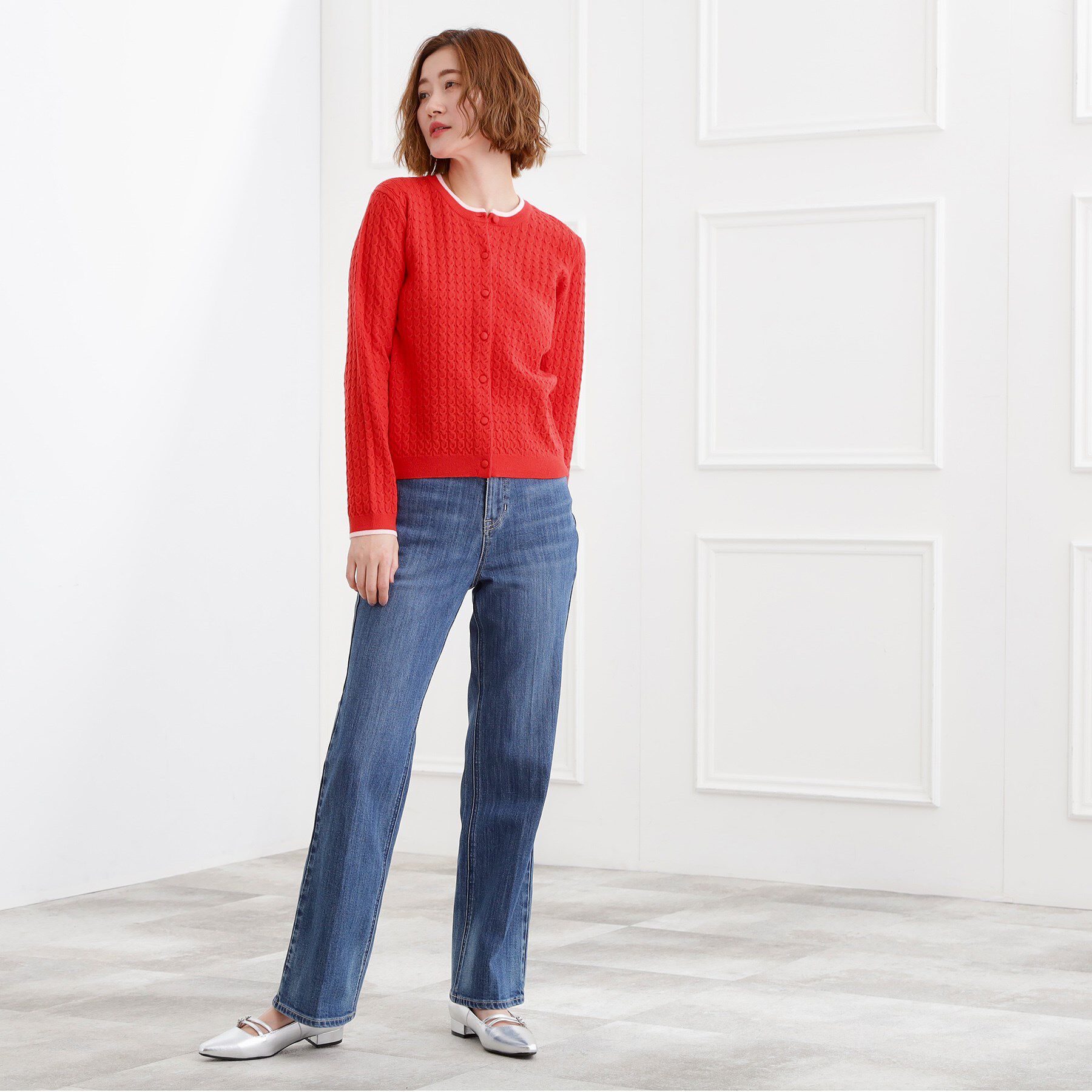 grove「ミニケーブルクルーネックカーディガン」|カーディガン|