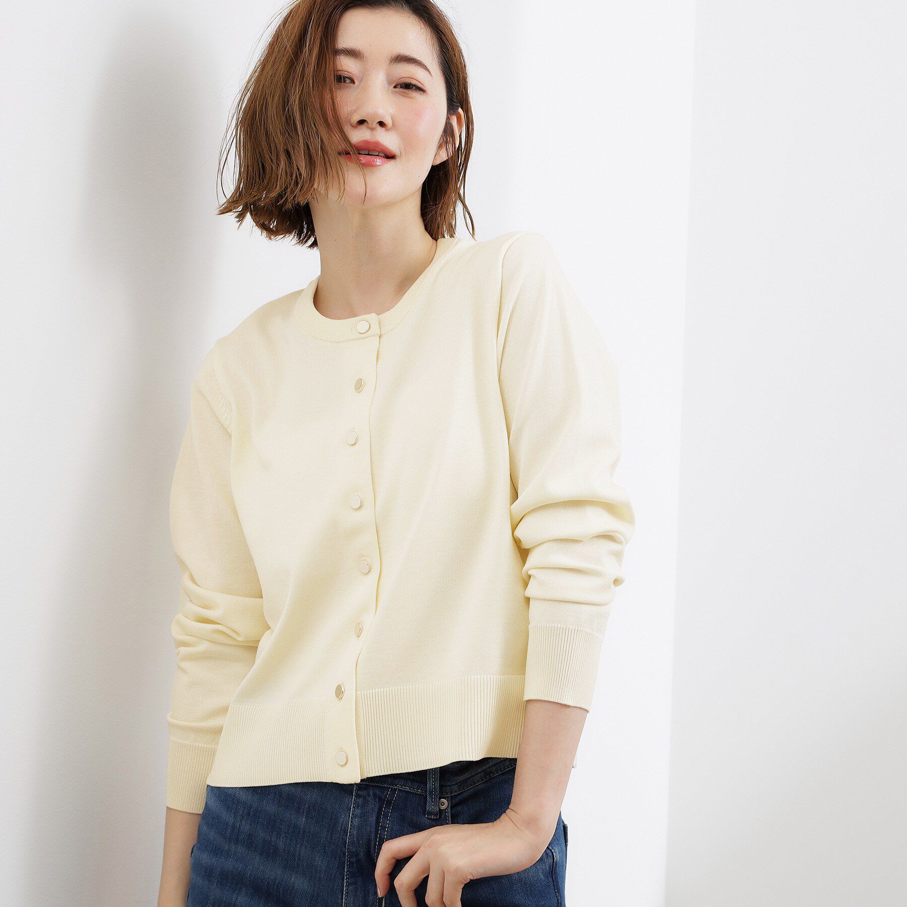 grove「【UVカット/洗濯機で洗える】メタルボタンクルーネックカーディガン」|カーディガン|