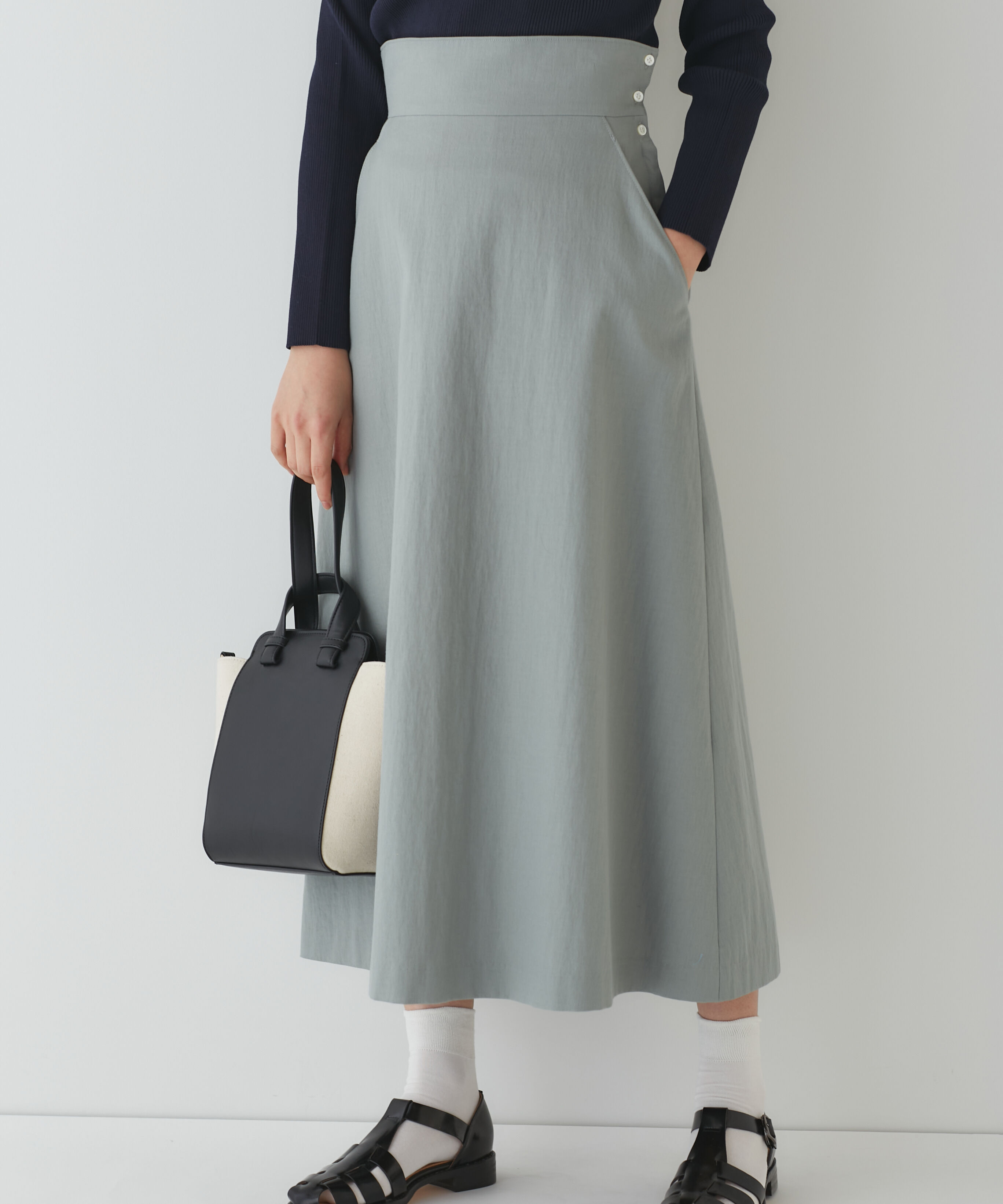  「◆ウエスト折り返しフレアスカート」|スカート|セージ