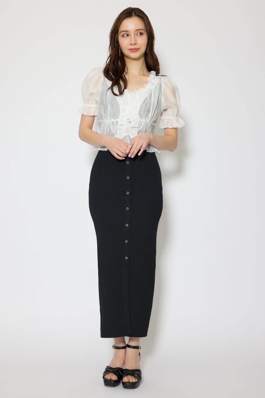 rienda「シフォンカーデセットタイトニットワンピース」|ワンピース|BLK