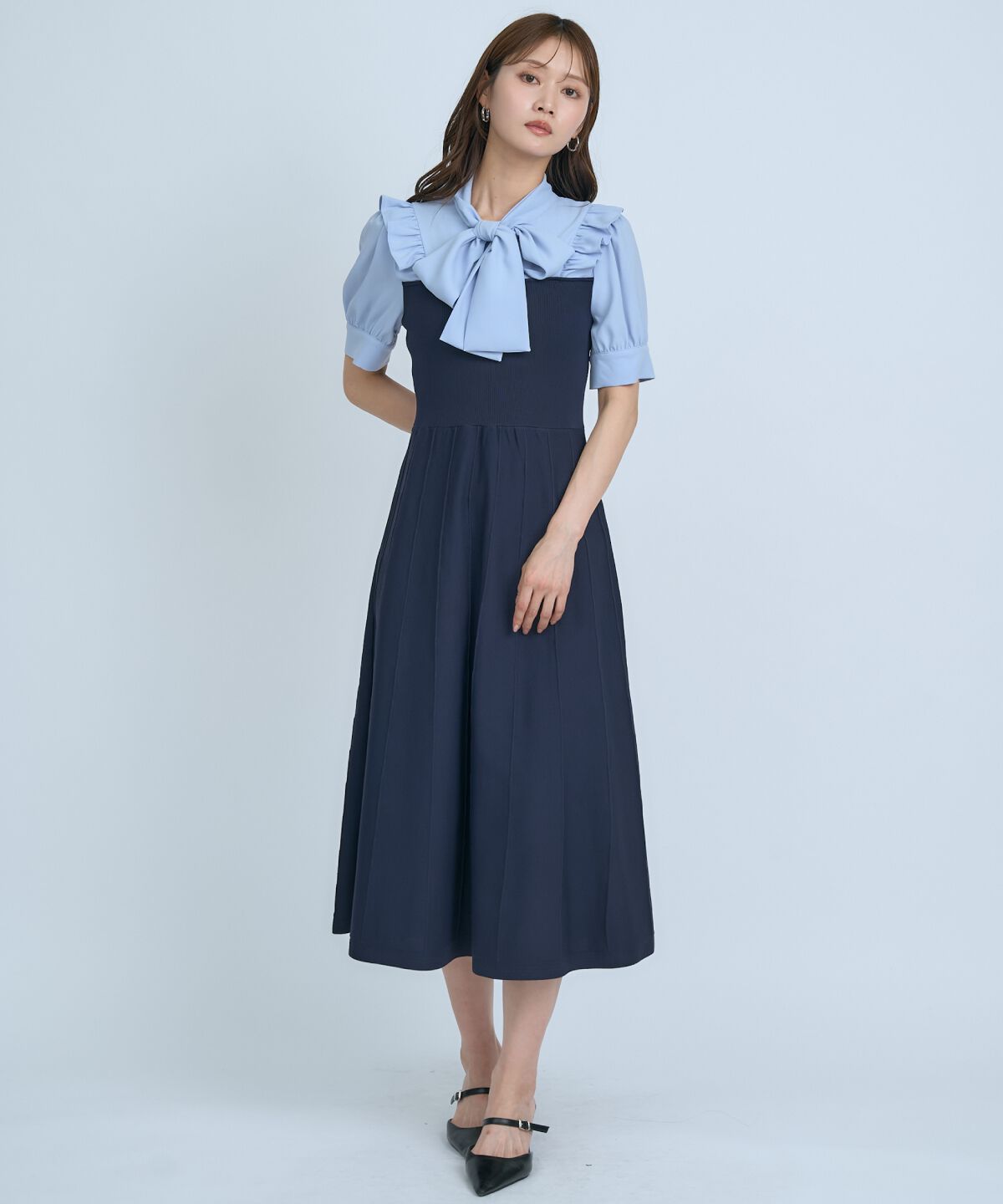 アンドクチュール「ニットビスチェ風ボウタイワンピース」|ワンピース|