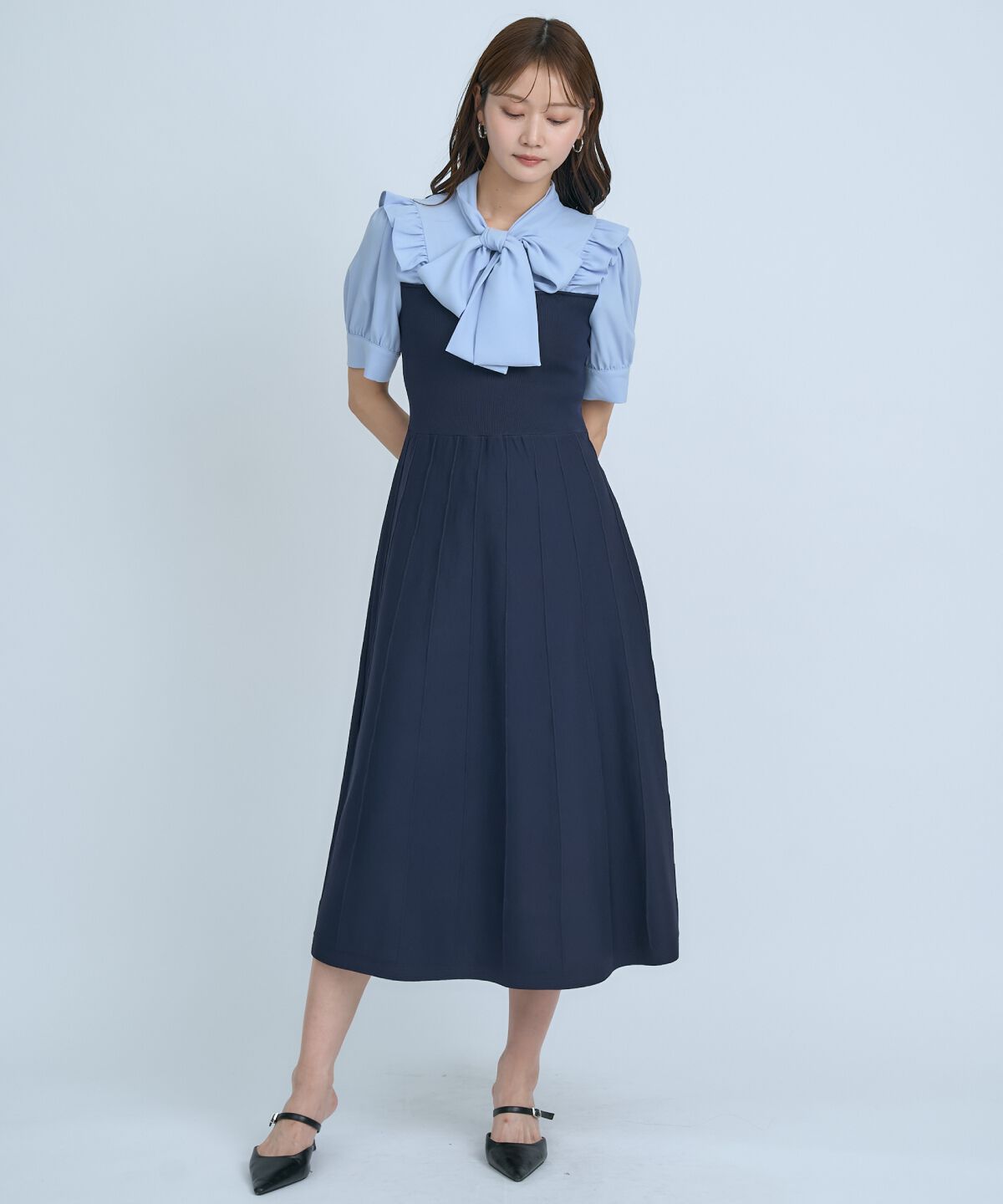 アンドクチュール「ニットビスチェ風ボウタイワンピース」|ワンピース|