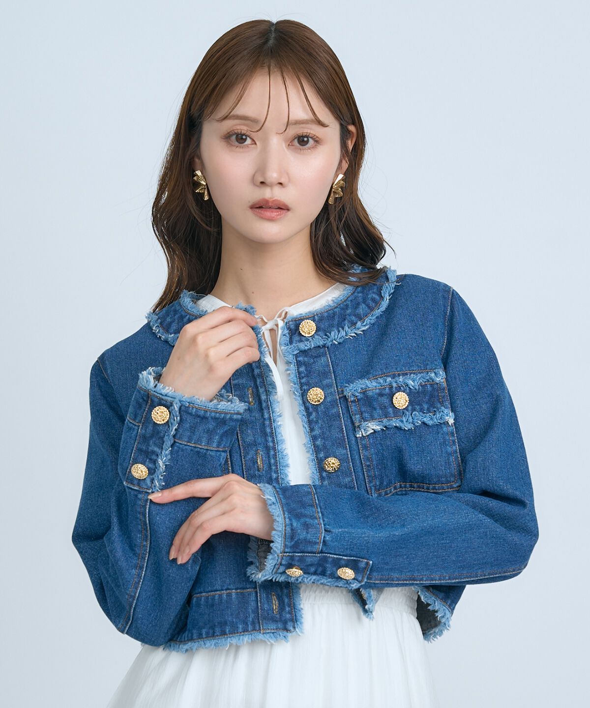 アンドクチュール「フリンジデニムジャケット」|デニムジャケット|ネイビー