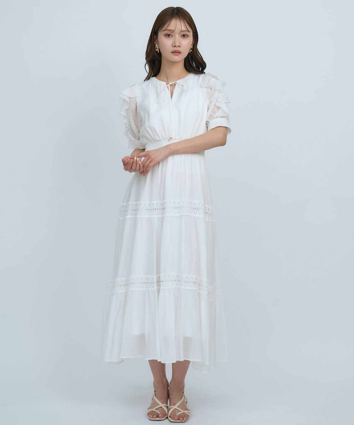 アンドクチュール「フリルスリーブレースティアードワンピース」|ワンピース|