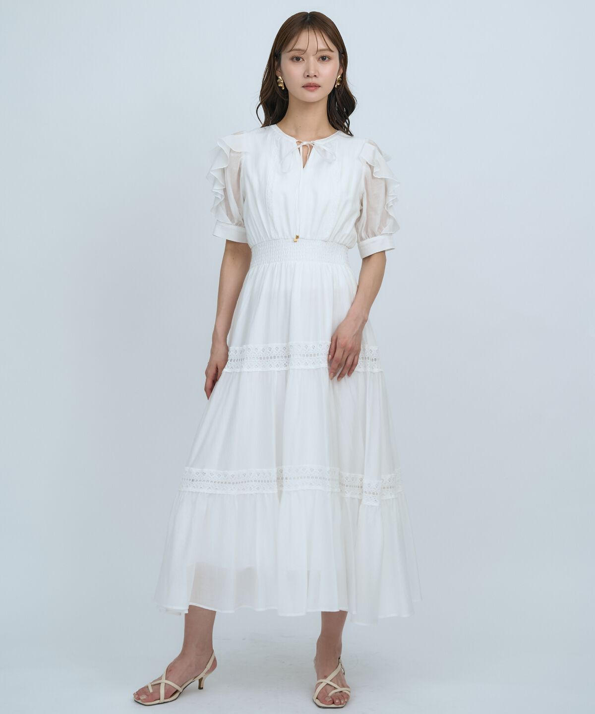 アンドクチュール「フリルスリーブレースティアードワンピース」|ワンピース|