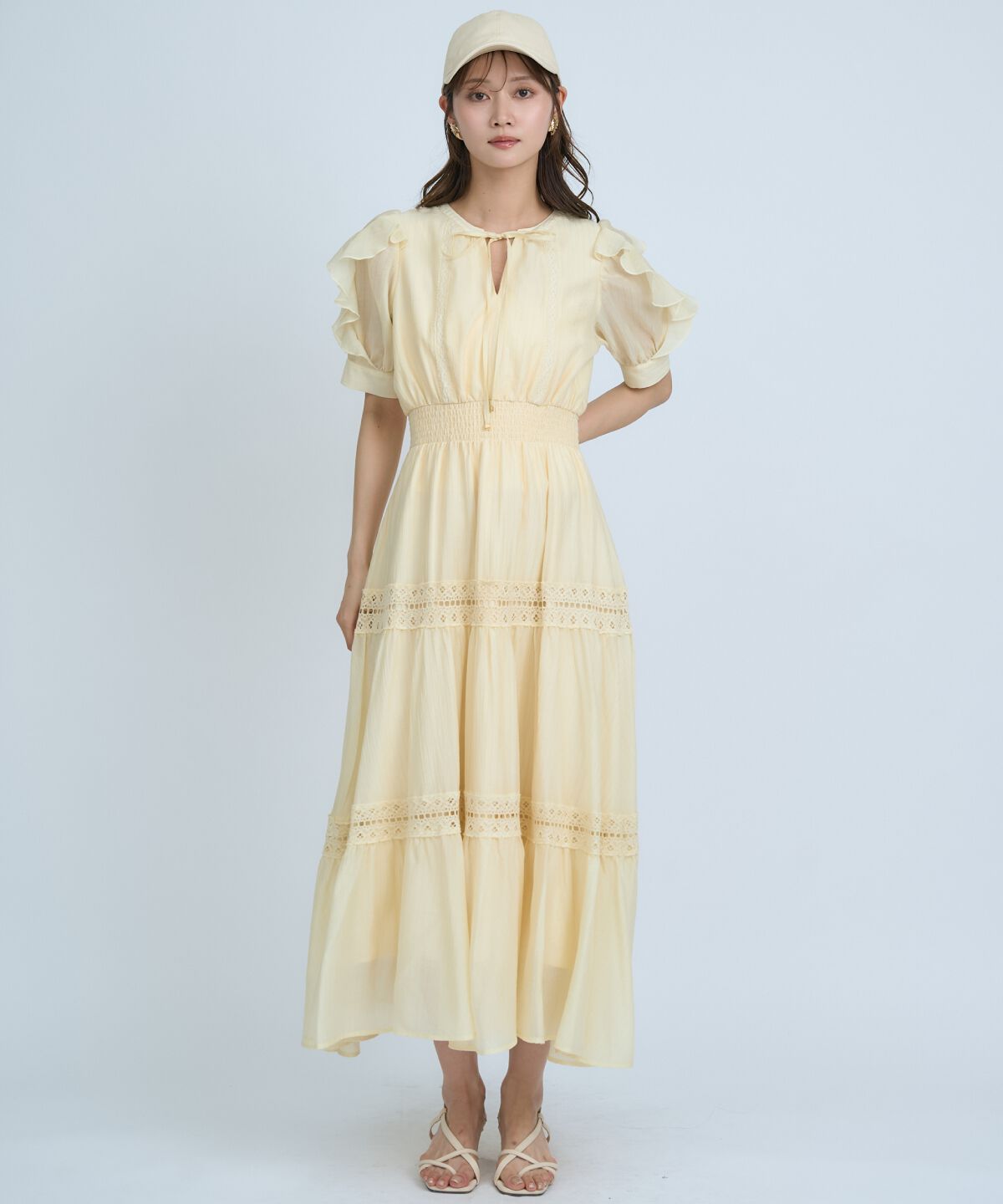 アンドクチュール「フリルスリーブレースティアードワンピース」|ワンピース|