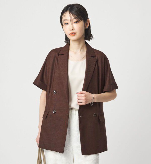 UNITED ARROWS green label relaxing「［size SHORTあり］ライト リネンライク ハーフスリーブ ジャケット UVカット 通気性」|テーラードジャケット|DK.BROWN