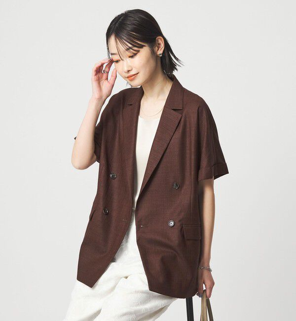 UNITED ARROWS green label relaxing「［size SHORTあり］ライト リネンライク ハーフスリーブ ジャケット UVカット 通気性」|テーラードジャケット|
