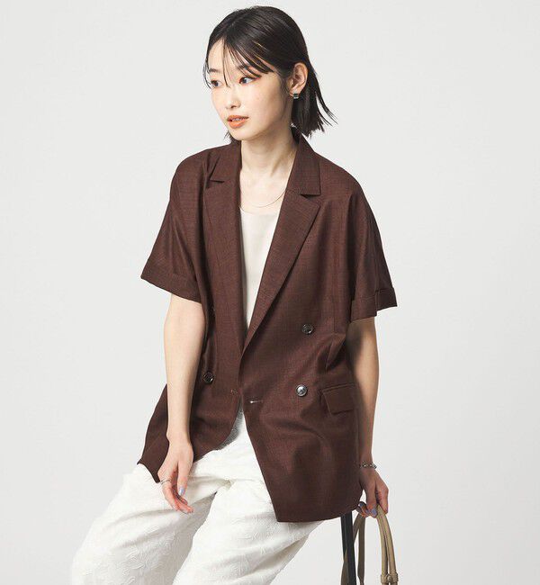 UNITED ARROWS green label relaxing「［size SHORTあり］ライト リネンライク ハーフスリーブ ジャケット UVカット 通気性」|テーラードジャケット|