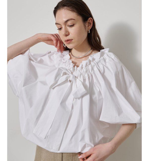  「コットンタイプライターギャザーブラウス」|シャツ・ブラウス|オフホワイト
