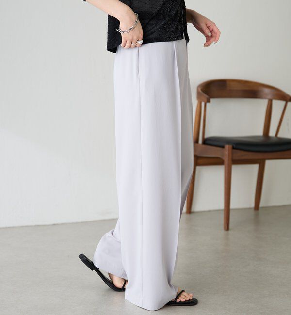  「《マイナス3kg見え/サイズ展開豊富》ジャージワイドパンツ」|スラックス|ライトグレー