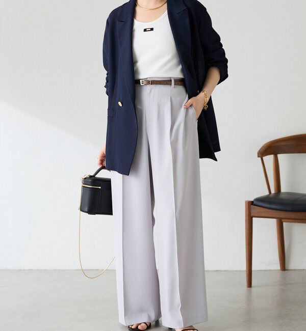  「《マイナス3kg見え/サイズ展開豊富》ジャージワイドパンツ」|スラックス|