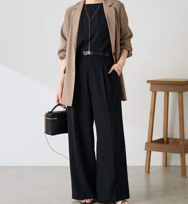  「《マイナス3kg見え/サイズ展開豊富》ジャージワイドパンツ」|スラックス|