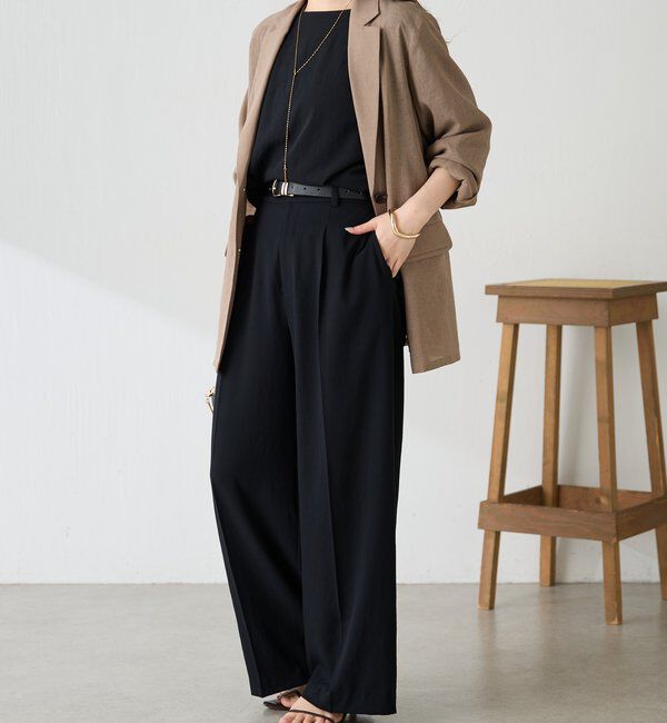  「《マイナス3kg見え/サイズ展開豊富》ジャージワイドパンツ」|スラックス|