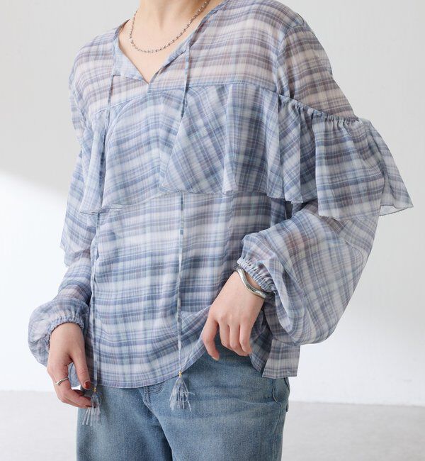  「チェックシフォンラッフルブラウス」|シャツ・ブラウス|