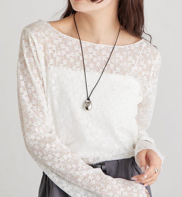  「シャイニーレースロングTシャツ」|Tシャツ・カットソー|オフホワイト