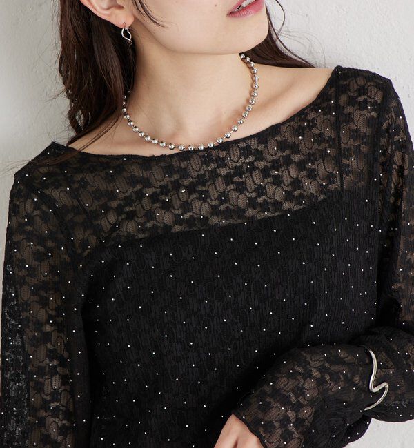  「シャイニーレースロングTシャツ」|Tシャツ・カットソー|