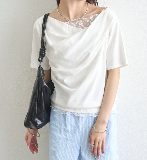  「レースドッキングオフショル半袖Tシャツ」|Tシャツ・カットソー|