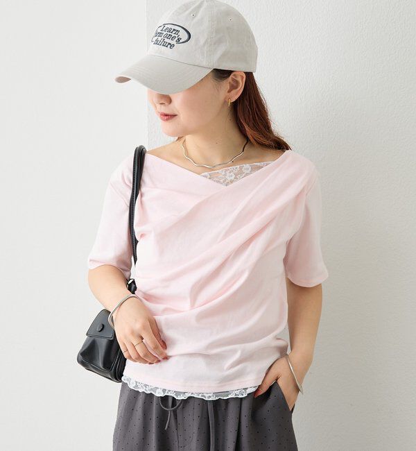  「レースドッキングオフショル半袖Tシャツ」|Tシャツ・カットソー|