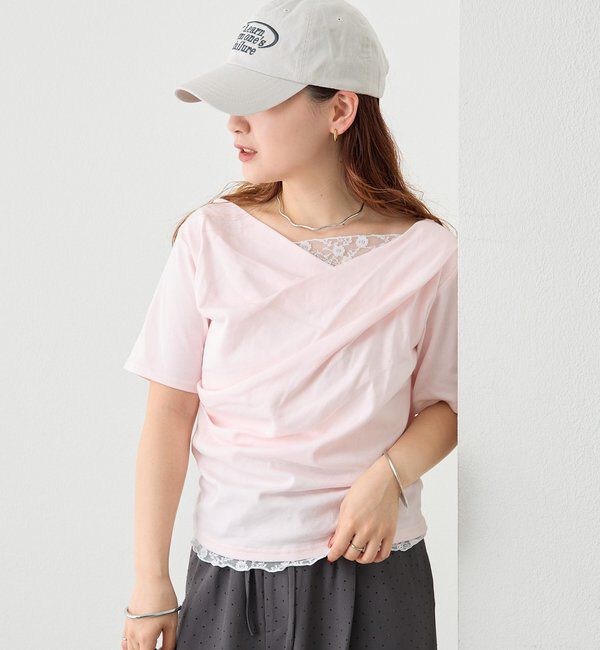  「レースドッキングオフショル半袖Tシャツ」|Tシャツ・カットソー|