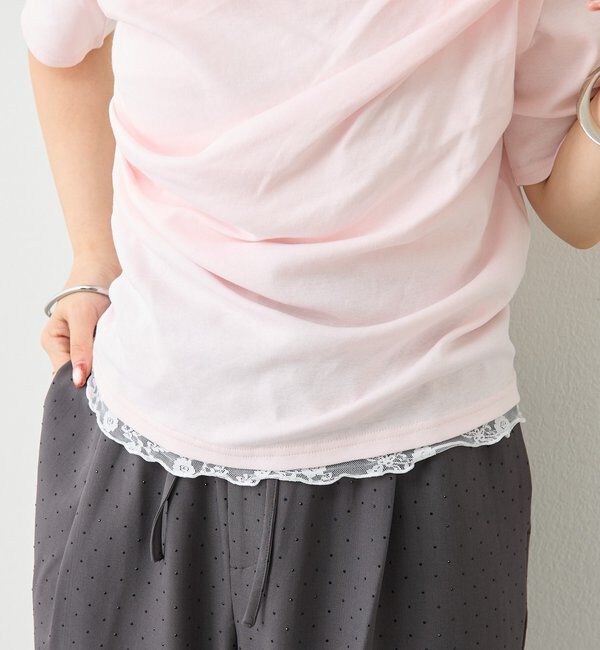  「レースドッキングオフショル半袖Tシャツ」|Tシャツ・カットソー|
