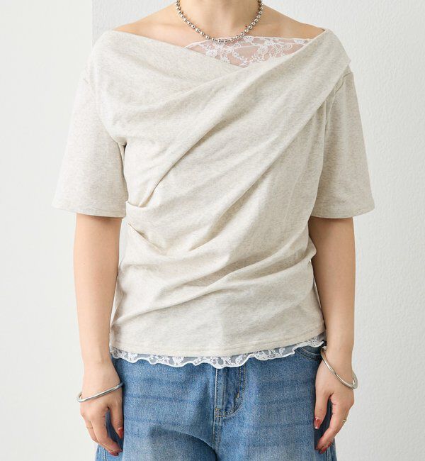  「レースドッキングオフショル半袖Tシャツ」|Tシャツ・カットソー|