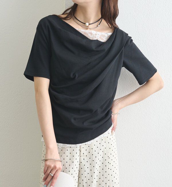  「レースドッキングオフショル半袖Tシャツ」|Tシャツ・カットソー|
