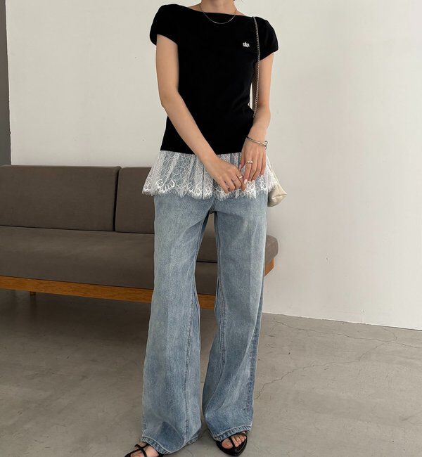  「【Tシャツが苦手な方にも◎】1ポイントボートネックTシャツ」|Tシャツ・カットソー|