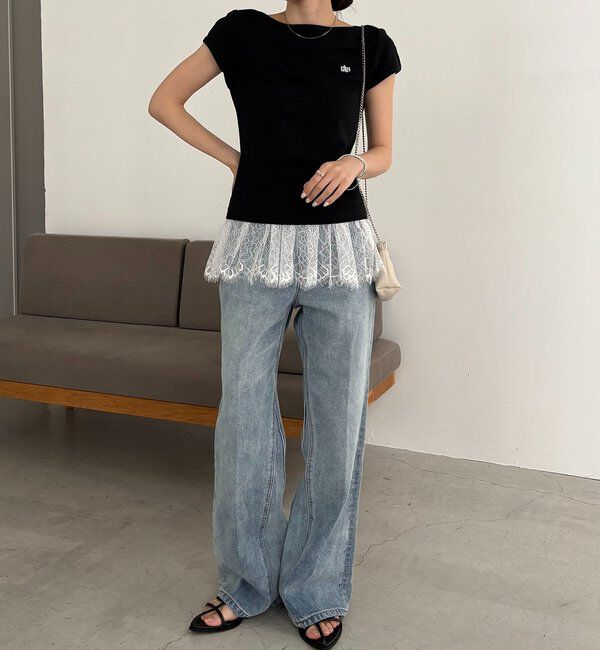  「【Tシャツが苦手な方にも◎】1ポイントボートネックTシャツ」|Tシャツ・カットソー|