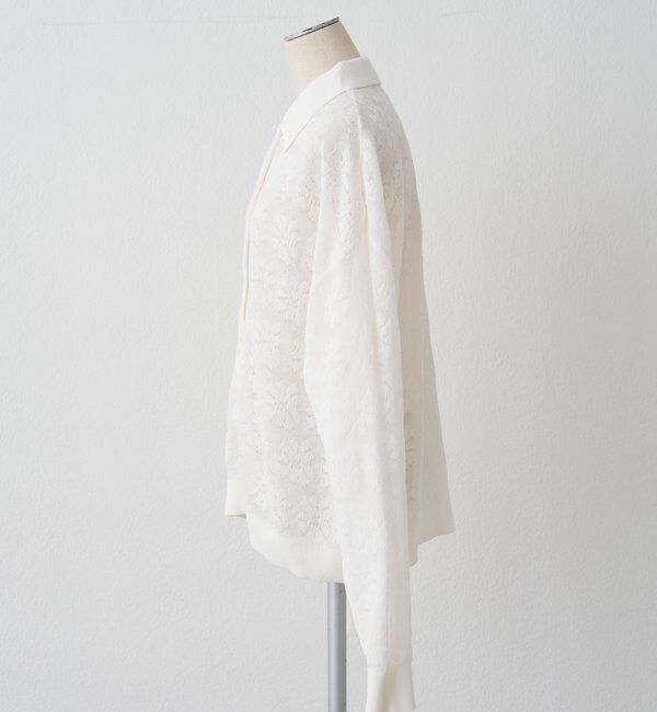  「透かし編み花柄ジャガード襟付カーディガン」|カーディガン|