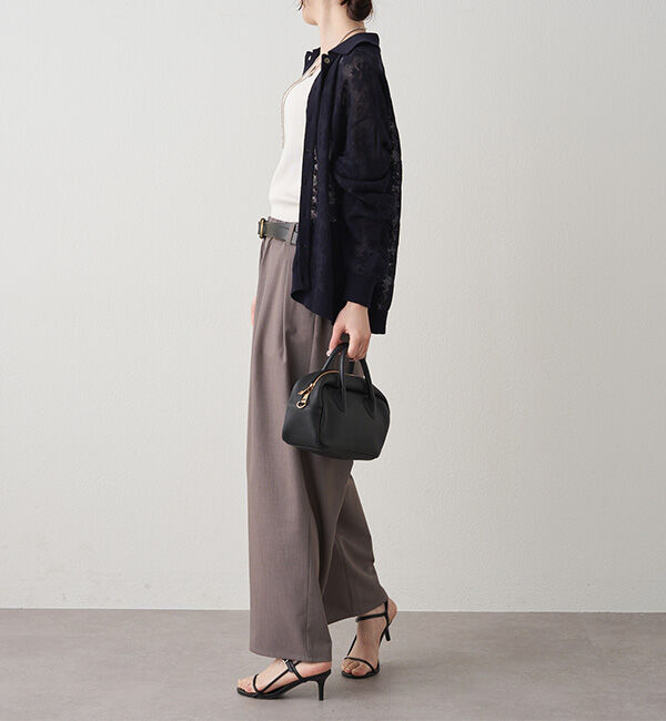  「透かし編み花柄ジャガード襟付カーディガン」|カーディガン|