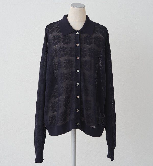  「透かし編み花柄ジャガード襟付カーディガン」|カーディガン|