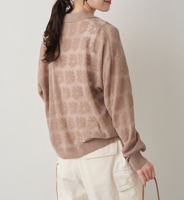  「透かし編み花柄ジャガード襟付カーディガン」|カーディガン|