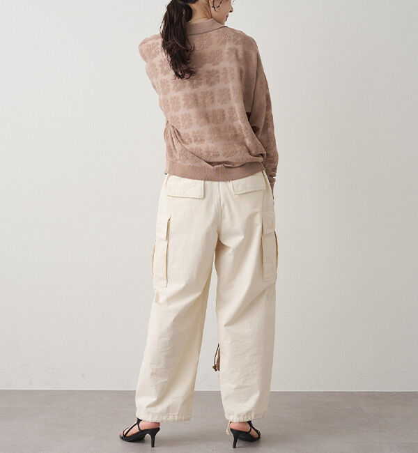  「透かし編み花柄ジャガード襟付カーディガン」|カーディガン|