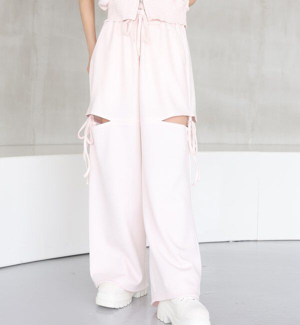  「【セットアップ可能】バックロゴ刺繍サイドカットラメスウェットパンツ」|その他|ピンク