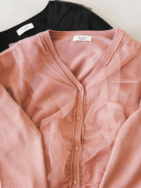 Te chichi TERRASSE「チュールフリルVネックカーディガン」|カーディガン|ピンク