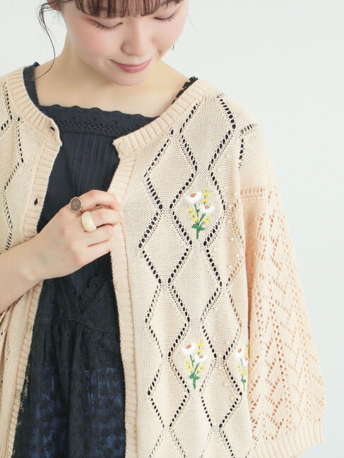 Samansa Mos2「ビーズ花刺繍カーディガン」|カーディガン|