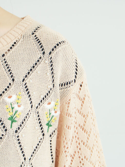 Samansa Mos2「ビーズ花刺繍カーディガン」|カーディガン|