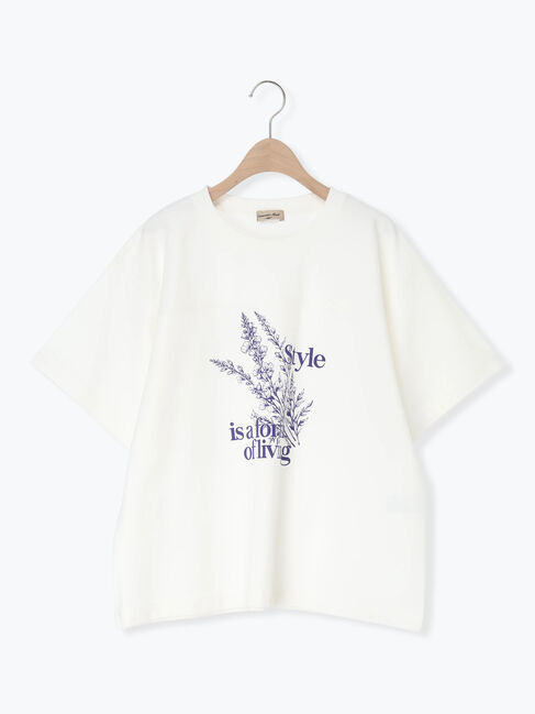 Samansa Mos2「【接触冷感】ミニ裏毛切替フラワープリントTシャツ」|Tシャツ・カットソー|オフホワイト