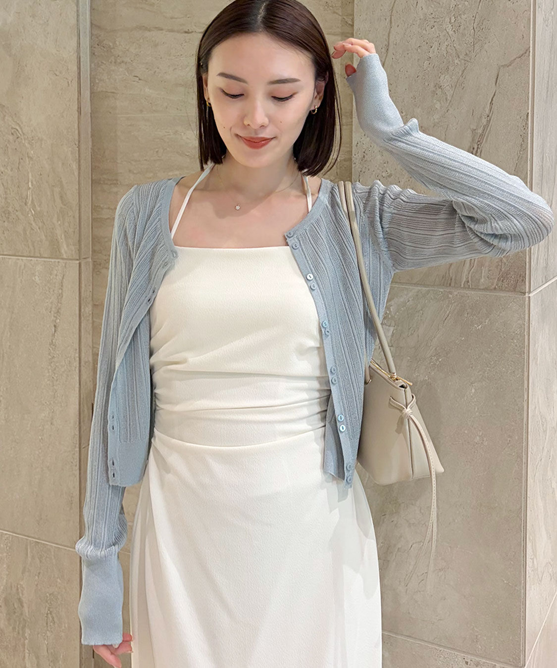 COCO DEAL「ランダムリブシアーニットカーディガン」|ニット・セーター|ライトブルー