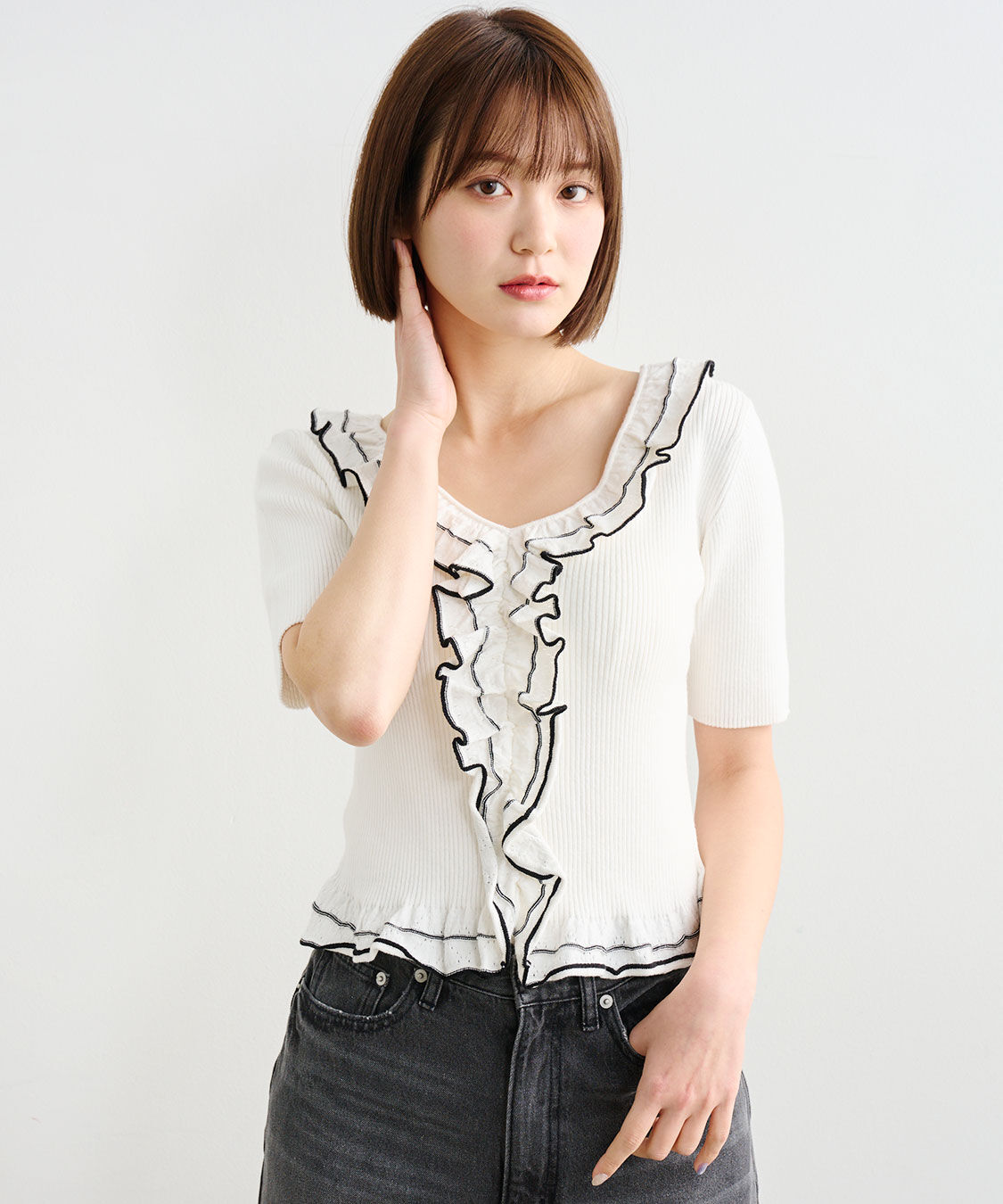 COCO DEAL「Vネックフリルニット」|ニット・セーター|